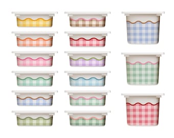 Gingham Scallop Decals for IKEA TROFAST Bins, Pastel Check Vinyl Wraps, Kids Toy Storage Stickers