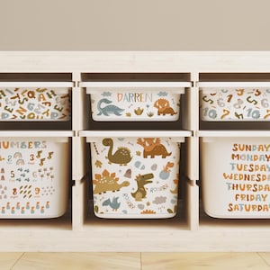 Custom Name Stickers for IKEA TROFAST Bins, Educational Dragon Leaf Decals, Kids Toy Organizer Labels, Alphabet Numbers Days Storage Set