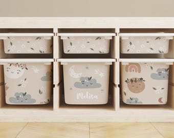 Cute Vinyl Stickers for IKEA TROFAST Storage Boxes , Personalized Toy Storage Labels , Nursery Decor with Cloud, Rainbow, and Animal Design