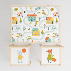 Waldtier-Aufkleber für IKEA LATT Tisch und Stühle, Kinderzimmermöbel-Dekor, entfernbarer Waldkartenaufkleber, niedliche Tierspielmatte