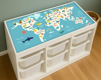 World Map Sticker for IKEA TROFAST: Educational Animal Geography Decor