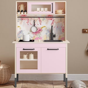 Unicorn and Floral Sticker Set for Ikea Duktig, Magical Play Kitchen Backsplash Decal, Custom Ikea Duktig Kitchen Makeover Decor for Kids