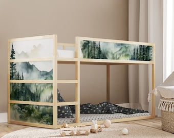 IKEA KURA BED Decal Forest, Bunk Ikea Kura Bed Decoration, Sunrise Forest View Kura Bed Decal, Mountains Ikea Kura Bed Stickers Removable