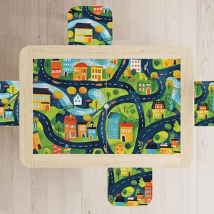 Bunte Stadt Straßen Karte Aufkleber für IKEA Flisat, abnehmbare Spieltisch Aufkleber für Kinder, Aktivitäts-Tischdekoration, Kleinkind Ikea Hocker Aufkleber