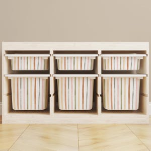 Pegatinas de vinilo de rayas neutras para contenedores Trofast de IKEA: calcomanías extraíbles para cajas de juguetes, etiquetas organizadoras bohemias en beige, rosa y azul para habitación infantil.