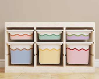 Scalloped Wave Decals for Trofast Bins, Pastel Toy Storage Labels