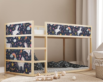 Unicorn IKEA KURA Bed Stickers, Magical Rainbow Decals for Kura Bed Frame, DIY Bunk Bed Wrap, Vinyl Kura Bed Decor for Girls’ Room