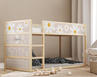 Daisy Flower Ikea Kura Bed Sticker , Custom Nursery Decor Vinyl Decal for Kids&#39; Room, Name Floral Bunk Ikea Kura Bed Decoration