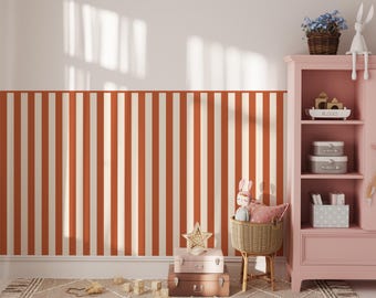 Vertical Striped Wall Decals for Kids Room - Fabric Half Wall Stickers, Removable Custom Color Striped Panels