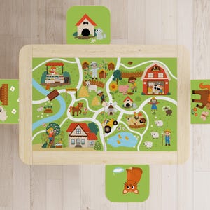 Farm Animals Play Decal for IKEA Flisat Table: Educational Sticker