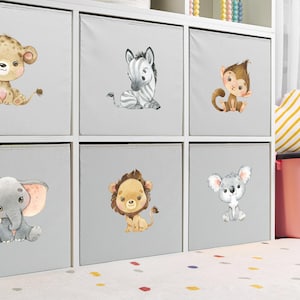 Woodland Animal Stickers Kids Storage Bins, Set of 8 Cute Animal Decals Nursery, Foldable Boxes Decals, Playroom Organization, Kallax Labels