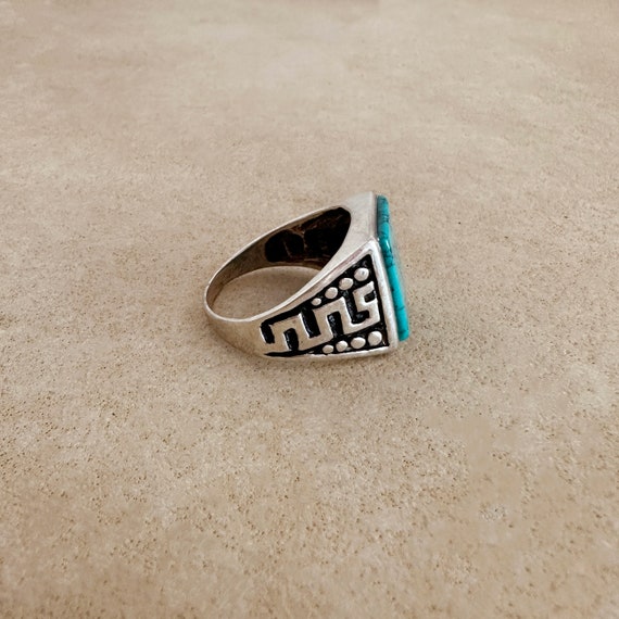 Men's Sterling Silver Square Turquoise Signet Rin… - image 4