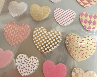 Small Metalized Heart Stickers, Silver & Gold Foil Pink Romantic Stickers, Cute Stationery