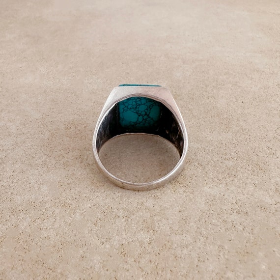 Men's Sterling Silver Square Turquoise Signet Rin… - image 5