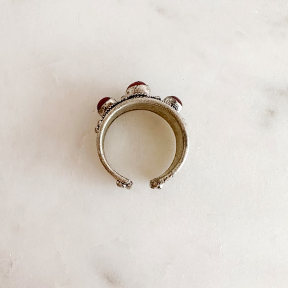 Vintage Tibetan Silver Red Stone Ring, Adjustable… - image 5