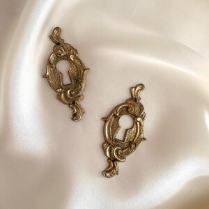 Antique French Ornate Keyhole Covers, Cast Brass Ormulu Escutcheon, Ornate Furniture Hardware, Set of 2