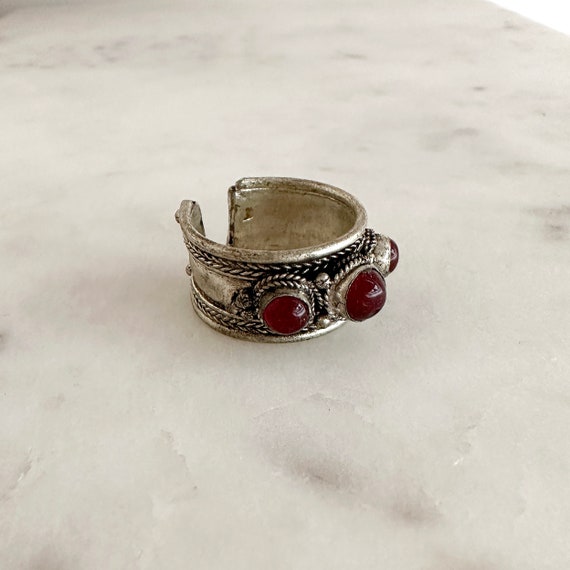 Vintage Tibetan Silver Red Stone Ring, Adjustable… - image 3