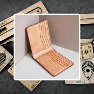 Troquelado de billetera de cuero con clip corto, troquel de acero para tarjetero de cuero personalizado, herramientas para manualidades con papel kraft para hacer cuero, regalo personalizado