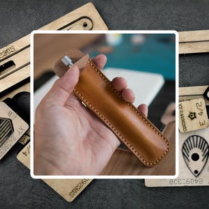 Découpage avec étui à crayons en cuir, Papeterie en cuir faite main, Outils de découpe personnalisés en papercraft, Cadeaux de rentrée