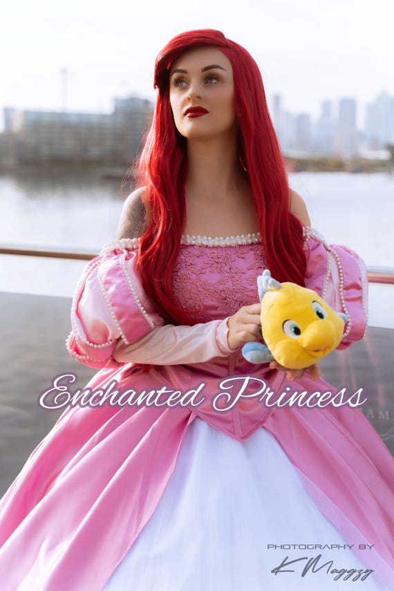 Ariel Pink Dress, Little Mermaid Cosplay Dress, Ariel Human Dress Costume, 2 Piece Princess Gown, Corset Back Princess Costume Ariel Pink Dress, Little Mermaid Cosplay Dress, Ariel Human Dress Costume, 2 Piece Princess Gown, Corset Back Princess Costume