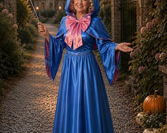 Cinderella Fairy Godmother Costume, Magical Blue Fairytale Dress, Hooded Storybook Cosplay Gown, Character Inspired Princess Costume