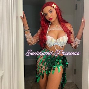 Ariel kleine Meerjungfrau inspiriert, Perlen-BH-Oberteil und Bikinihöschen, Ariel Bikini, Prinzessin Bikini, Prinzessin Cosplay, Erwachsene kleine Meerjungfrau-BH