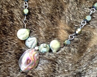 Abalone Shell Seagreen necklace office jewelry beach Jan's Gems n Jades paua bead