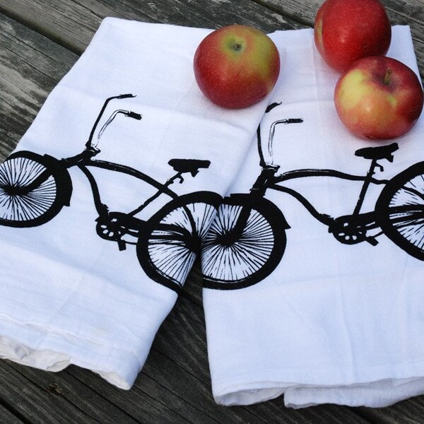 Beach Cruiser Cotton Bar Towels Set of Two- bike towel- bicycle- tea towel- floursack towel- dishcloth