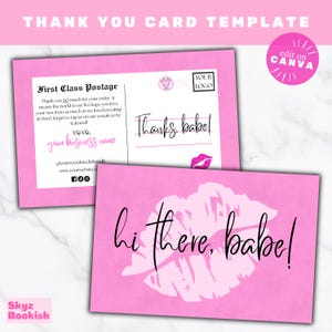 Roze postbedankkaart - afdrukbare canvasjabloon, QR-code, klein bedrijf, trendy, girly, verpakking, coquette, DIY-kaart, promotie