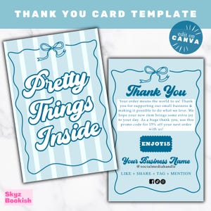 Kaart Pretty Things Inside - afdrukbare canvassjabloon, bedankkaart voor kleine bedrijven, trendy, girly, verpakking, coquette, DIY-kaart, promotie