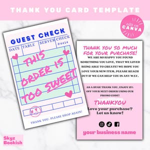 Este pedido é muito doce Cheque de convidado - Modelo Canva para impressão, Cartão de agradecimento, Pequenas empresas, Moderno, Feminino, Embalagem, Coquete, Cartão faça você mesmo
