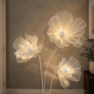 Organza Flower Floor Arrangement – Set of 3 White Flowers with Stand