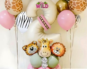 Roze ballonsculptuur safaridier: roze jungle-feestdecor