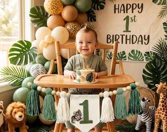 Guirnalda de lino con temática de safari para trona (primer cumpleaños)