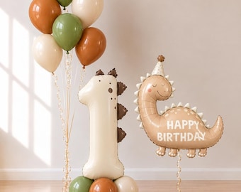 Retro-Dinosaurier-Geburtstagsballon-Set – Neutrale Boho-Partydeko