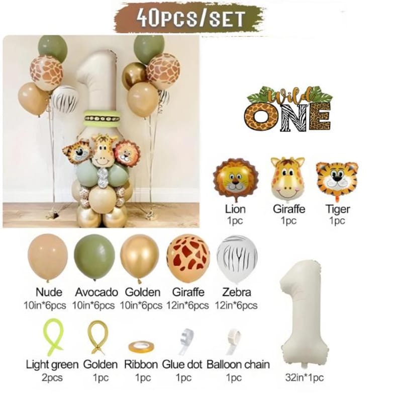 DIY Safari Animal Balloon Stack: Jungle Theme Party Decor Stack with a sticker