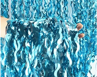 Teal Blue Wavy Tinsel Fringe Curtain: Shimmering Party Backdrop