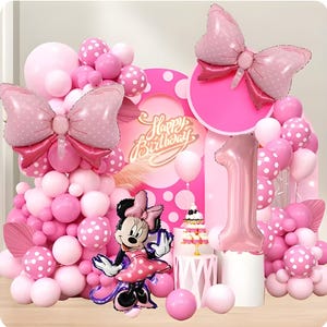 120 STKS Minnie Mouse 40-inch Roze Boog Aluminium Mold Ballon Slinger Boog Set Meisjes Prinses Verjaardagsfeestje Baby Shower decoratie;