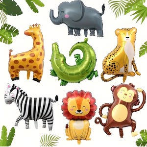 Palloncini in foil a tema animali da 7 pezzi - Decorazione per feste safari con scimmia, giraffa, leopardo, leone, zebra, coccodrillo, elefante per compleanno nella giungla