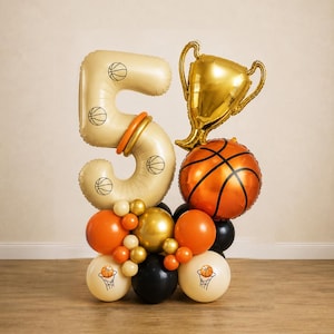 DIY Basketball Birthday Balloon Stack Kit | Trophy, Number, Sports Party Centerpiece