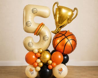 DIY Basketball Birthday Balloon Stack Kit | Trophy, Number, Sports Party Centerpiece