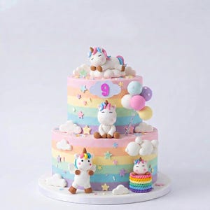 Pastel Unicorn Cake Topper Set – Handmade Non-Edible Cake Decoration