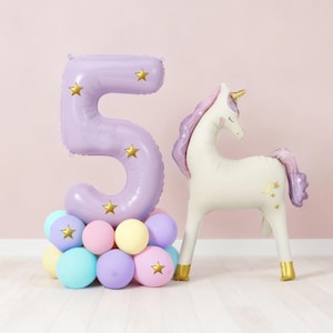Personalized Unicorn Balloon Number Stack – Unicorn Party Decor