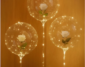 LED Rose Bouquet Bobo Balloons: Transparent Bubble Party Decor