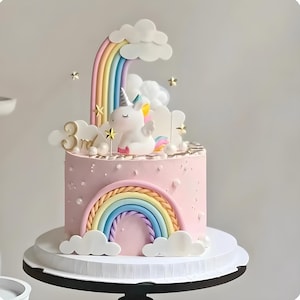 Eenhoorn regenboogtaarttopper eenhoorn met regenboogwolken sterren Fijne verjaardagstaartdecoraties voor meisjes