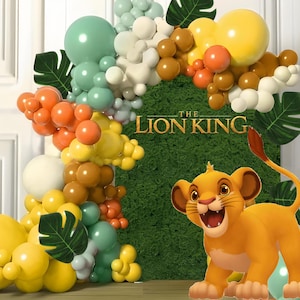 157PCS Arco di ghirlanda di palloncini a tema Re Leone con foglie artificiali e palloncini numerici Palloncini in lattice gialli arancioni verdi per bambini Compleanno