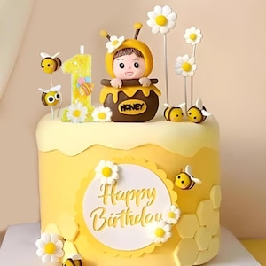 Adorno para pastel de abeja (no comestible): decoración para pastel con vela que indica la edad.