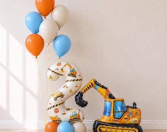 DIY Construction Birthday Balloon Set, Personalised Number & Excavator Party Decor Kit