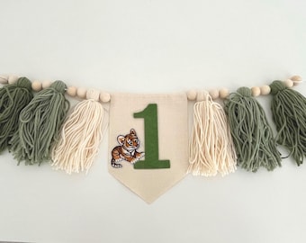 Banner kinderstoel safari eerste verjaardag – linnenslinger junglethema