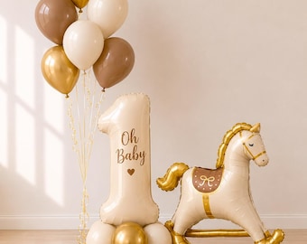 Neutral Horse Party Balloon Set | Baby Shower, Birthday Decor (Oh Baby Number)